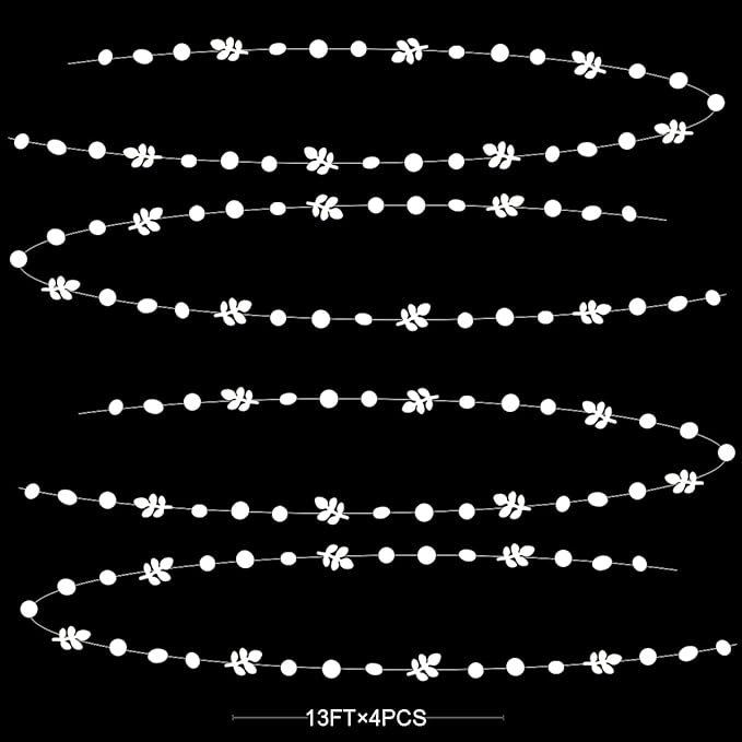 52Ft White Party Decoration Spring Leaf Polka Dot Garland Paper Hanging White Olive Leaves Circle Dot Streamer Banner for Engagement Wedding Bridal Baby Shower Bachelorette Birthday Tea Party Supplies