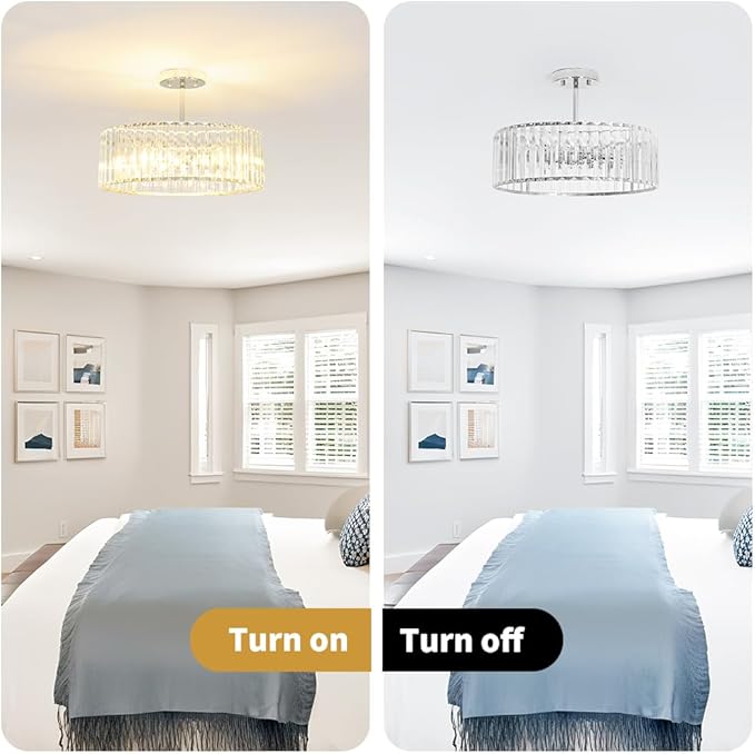 Modern Crystal Ceiling Light Fixture, Semi Flush Mount Ceiling Light, Chrome Hallway Lighting Fixtures Chandelier, Crystal Chandelier for Kitchen Bedroom Dining Room Closet, 5-Light, 16 Inch
