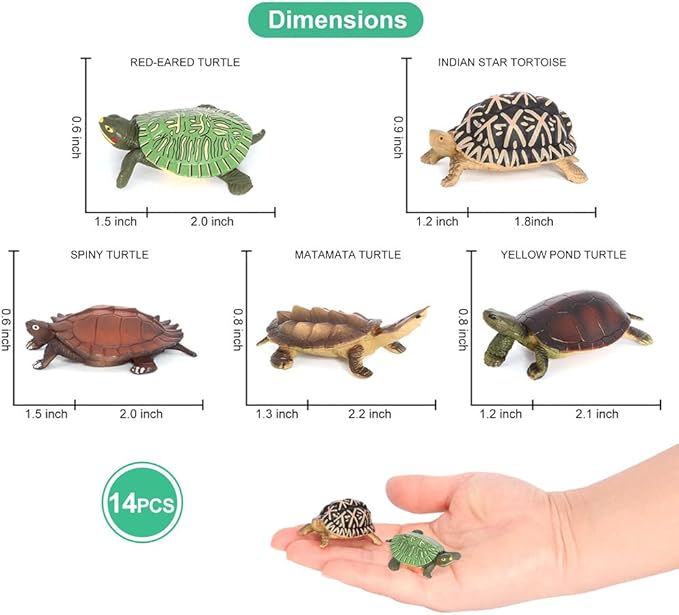 Volnau Mini Sea Turtle Figures 14PCS Animal Toys Figurines for Kindergarten Toddlers Kids Ocean Sea Creature Cake Topper Pack