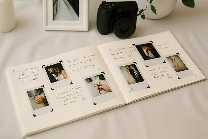 Wedding Guest Book – Personalized Polaroid Guest Book for Wedding Reception, Custom Sign In Photo Book with Blank Pages, Elegant Keepsake for Guests (Beige Minimal)