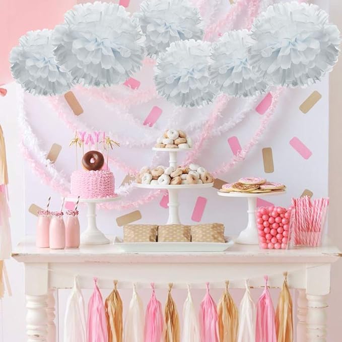 MOWO White Paper Flower Tissue Pom Poms Baby Shower Party Supplies (White,12pc)
