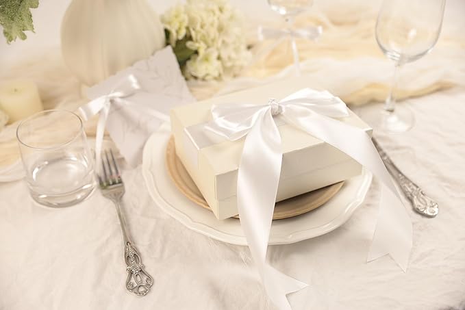White Satin Ribbon 1-1/2 inch X Continuous 25 Yards, Single Face Polyester Ribbon Perfect for Gift Wrapping, Flower Bouquet, Wedding Decor, Crafts, Bow Making, Sewing and More