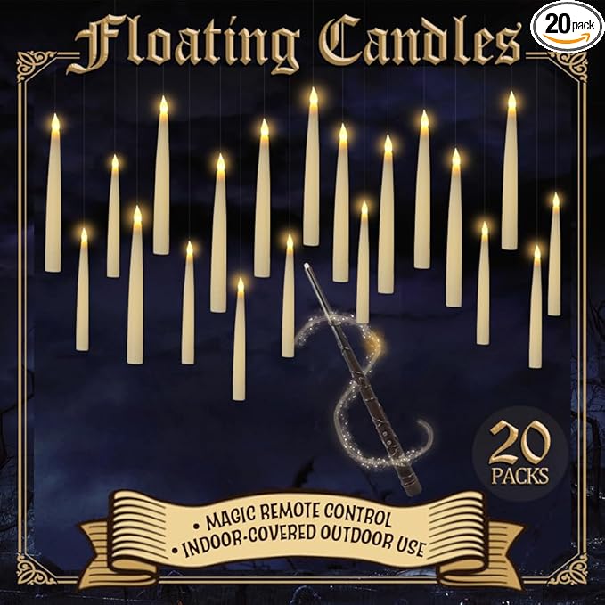 20pcs Halloween Flameless LED Floating Candles with Magic Wand Remote - Floating Hanging Home Decorations for a Spooky Atmosphere-Perfect for Festive Home Display