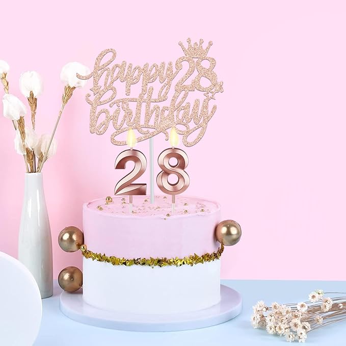 28th Birthday Decorations for Women with Birthday Sash and Tiara, Candles and Cake Topper, Gifts for 28 Year Old Woman