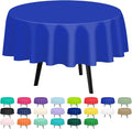 QIKSION Dark Blue Round Tablecloth 12 Pack, 84 Inch Plastic Table Cover Disposable for Parties