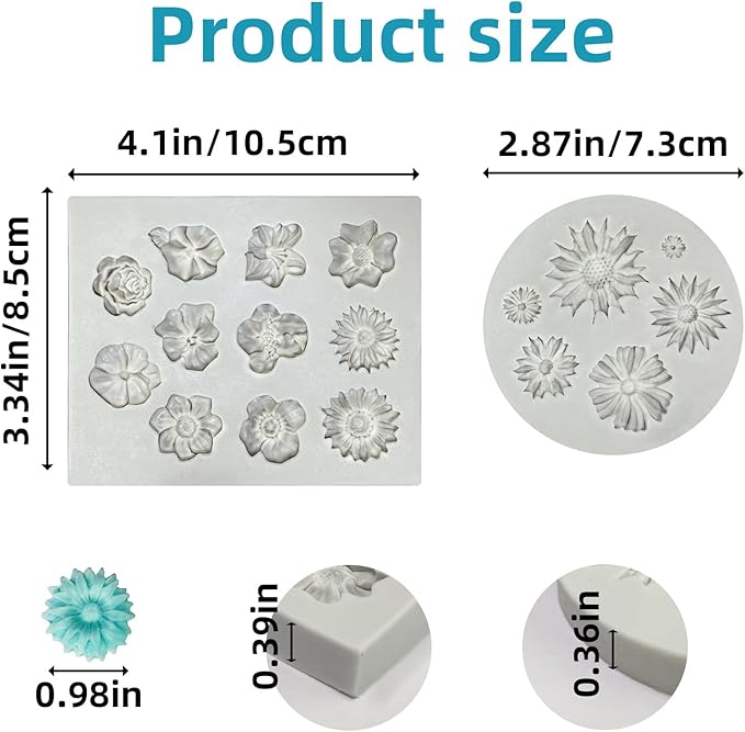 2 Pcs Flower Silicone Molds, Fondant Cake Flower Mold Silicone Polymer Clay Molds Daisy Rose Clay Mold for Cupcake DIY Crafts Cake Decoration