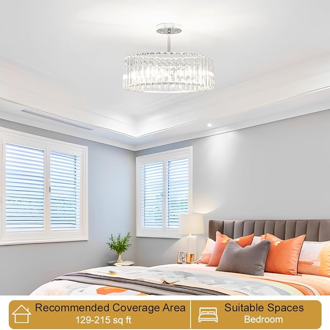 Modern Crystal Ceiling Light Fixture, Semi Flush Mount Ceiling Light, Chrome Hallway Lighting Fixtures Chandelier, Crystal Chandelier for Kitchen Bedroom Dining Room Closet, 5-Light, 16 Inch