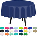 QIKSION Navy Blue Round Tablecloth 12 Pack, 84 Inch Plastic Table Cover Disposable for Parties