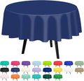 QIKSION Navy Blue Round Tablecloth 3 Pack, 84 Inch Plastic Table Cover Disposable for Parties