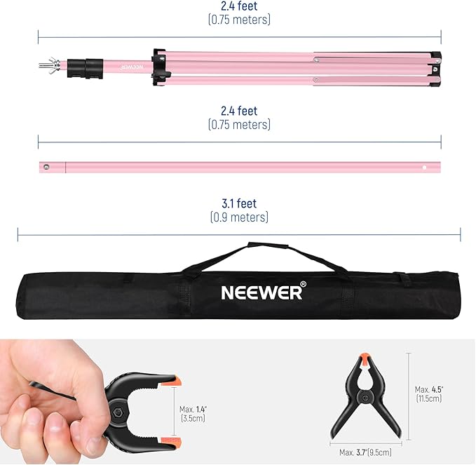 Neewer Photo Studio Backdrop Support System, 10ft/3m Wide 6.6ft/2m High Adjustable Background Stand with 4 Crossbars, 6 Backdrop Clamps, 2 Sandbags, and Bag for Portrait & Studio Photography-Pink