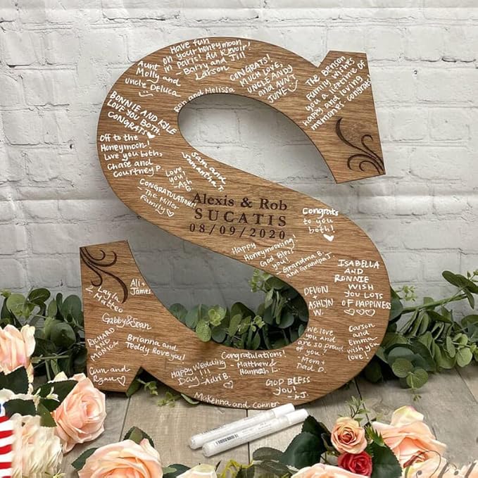 Personalized Wedding Guest Book Sign Custom Letter Name Date Rustic Wedding Guest Book Alternative Unique Guest Book for Wedding Anniversary Decor (Style 6)