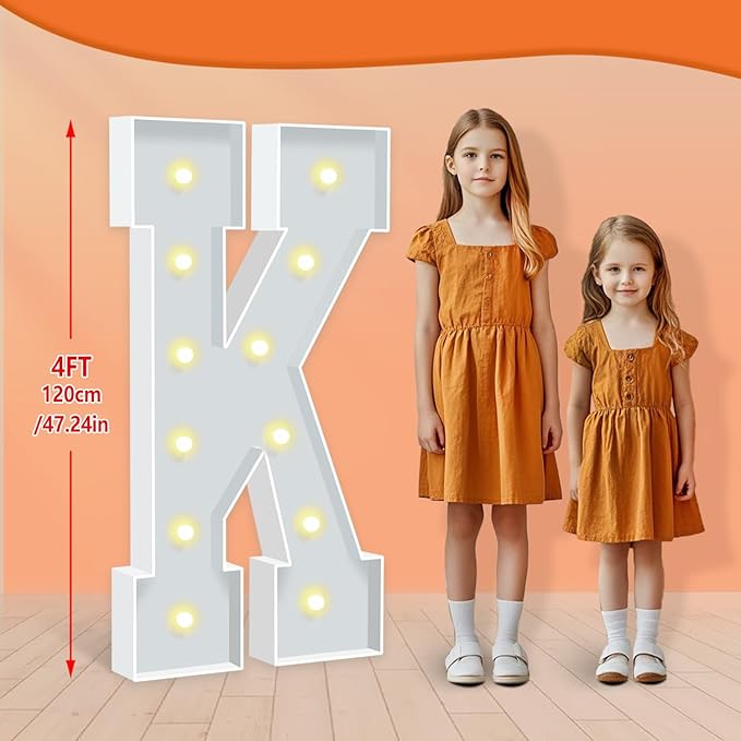 4FT Marquee Letters K, Party Decoration Large Marquee Light Up Letters, Pre-cut Foam Board Letter Set for Birthdays Baby Shower Wedding Event Bridal Shower Engagement Anniversarty Party Decor