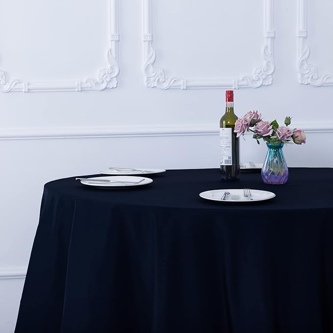 Ascoza 2pack 120 Inch Navy Round Tablecloth in Washable Polyester Fabric for Wedding/Banquet/Restaurant/Parties…