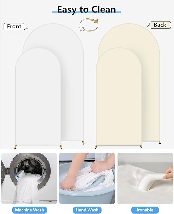 HEMMOTOP White and Light Beige Arch Backdrop Cover 7.2 ft, 6ft, Wedding Arch Covers Stretchy Backdrop 2 Set, Double Color Spandex Arched Background for Birthday Party, Baby Shower