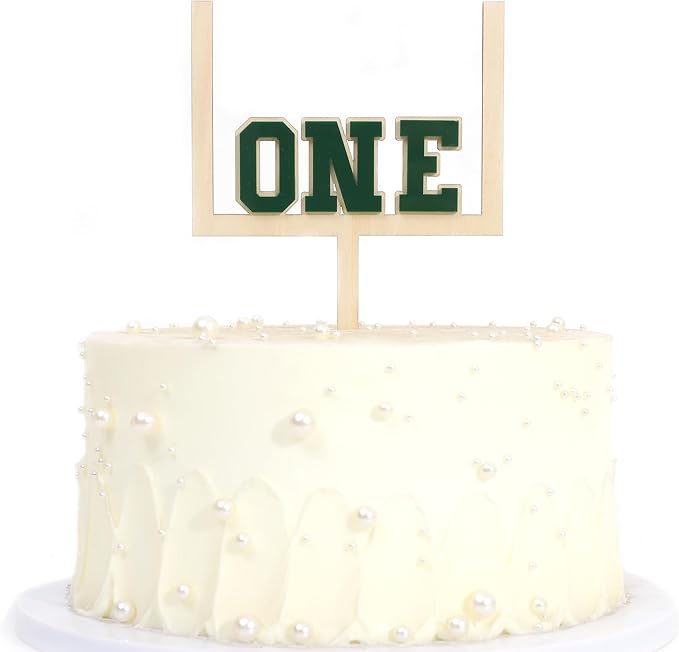 Wood And Acrylic Football One Cake Topper - Football First/1st Birthday Decorations,First Year Down Party Decorations,Rookie Of The Year Cake Decor (football-1)