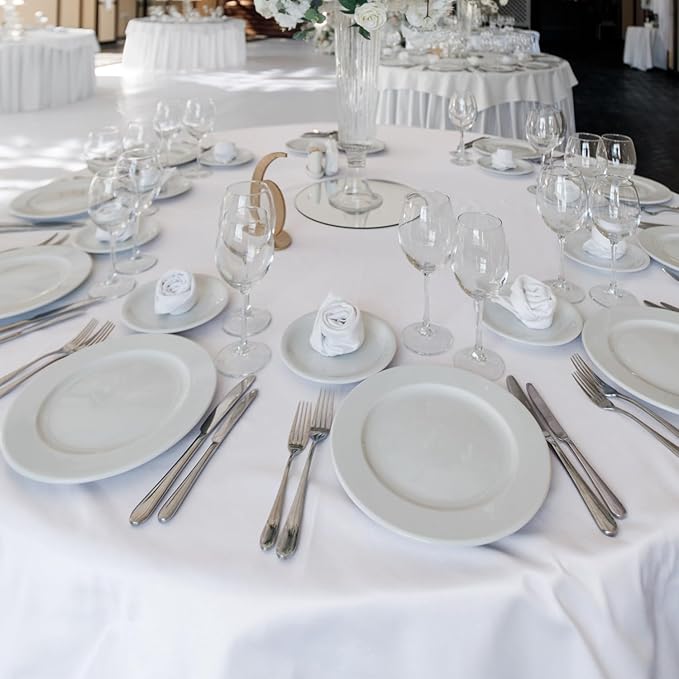 Fitable 6 Pack White Tablecloths for Round Tables - 108 Inches in Diameter - Stain Resistant and Washable Table Clothes, Polyester Fabric Table Covers for Wedding, Party, Banquet, Formal Events