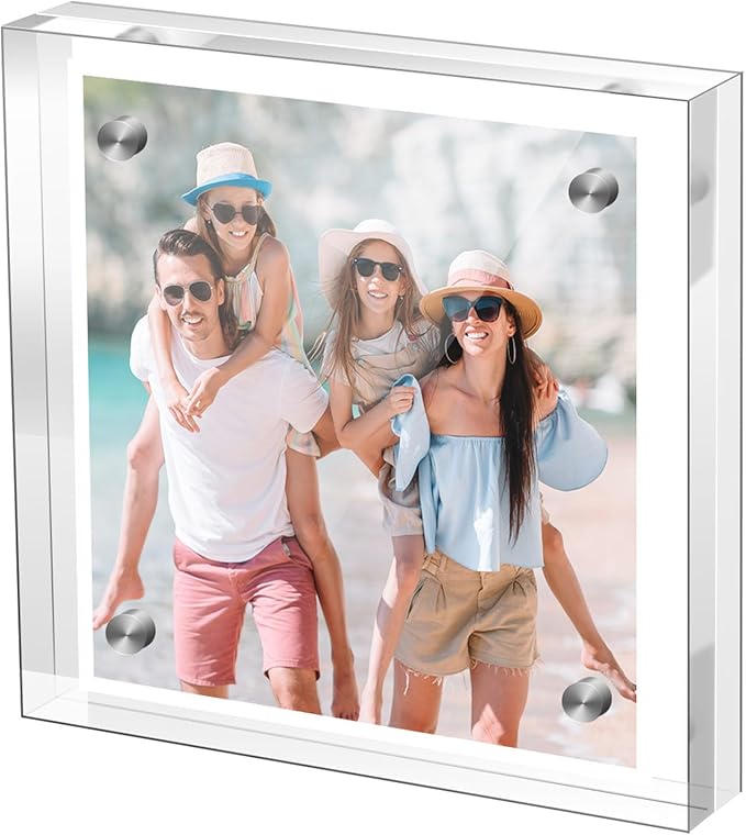 Small 4×4 Inches Acrylic Picture Frame(3 Pack)，Clear Magnetic Picture Frame for Wedding，Double Sided Frameless Photo Frame for Desktop Free Standing， Display Stand Acrylic Frame