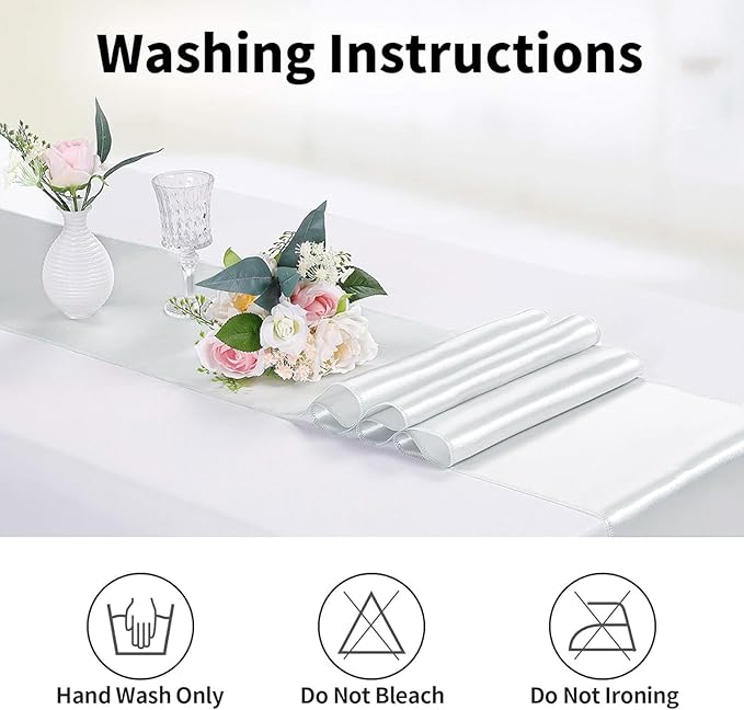 5-Pack Satin Table Runner Silver 12 x 108 inches Long, Table Runners for Wedding, Birthday Parties, Banquets Decorations（5 Pack, 12x108 Inch, Silver）
