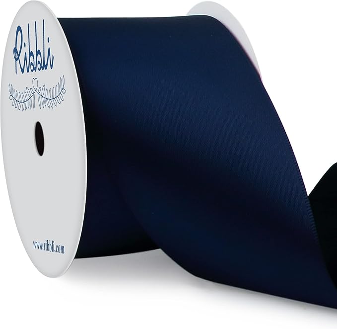 Ribbli Navy Double Faced Satin Ribbon, 2” x Continuous 10 Yards,Use for Bows Bouquet,Gift Wrapping,Floral Arrangement,Wedding Decoration