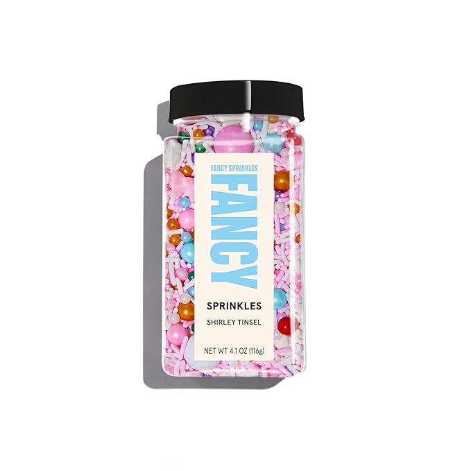 Fancy Sprinkles Shirley Tinsel Sprinkles Crunchy Jimmies, Candy Bows, Snowflakes, and Chocolate Gems (0.5c)