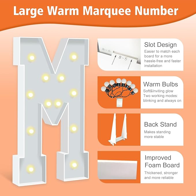 4FT Marquee Light Up Letters, Warm White Light Up Letter M, Large Marquee Letter Marry Me Sign for Birthday Party Decorations Wedding Proposal Decor