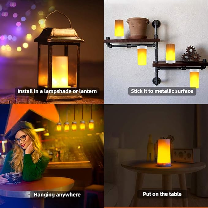 LED Flame Lights with Remote Timer, Flame Lamp 4 Modes USB Rechargeable Fire Lights Indoor Campfire Outdoor Decorative Lantern Hanging Lamps Fireplace Romantic Light for Home Party Camping Bar