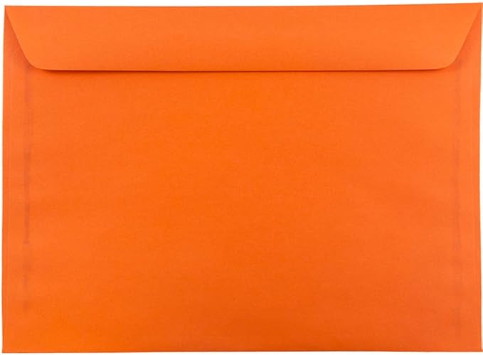 JAM PAPER 9 x 12 Booklet Colored Envelopes - Orange Recycled - Bulk 500/Box