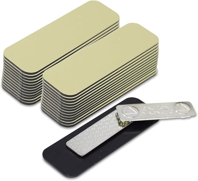 Brushed Gold Name Tag Blanks – 25 Pack, 1" x 3", Round Corners, Durable Plastic Engravable Badges with Magnetic Backing – All Quality Badges