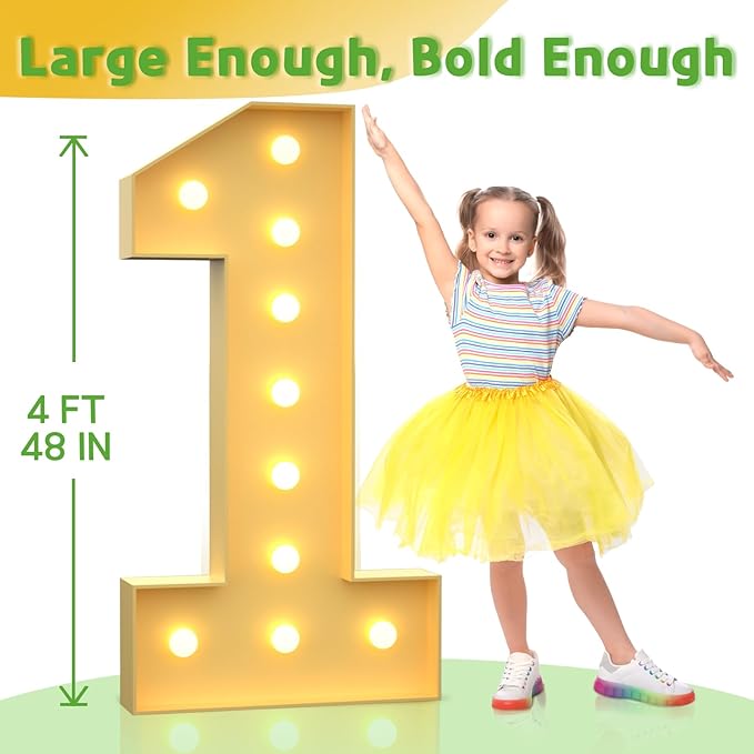 Marquee Numbers 4 Feet Tall Large Light Up Numbers 25th Birthday Decorations Girl Boy Big Yellow Light Outdoor Anniversary Decorations Balloon Arch Kit Party Backdrop 25