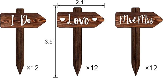 36 PCS Rustic Wedding Cupcake Toppers in Wood Wedding Engagement Cake Decorations