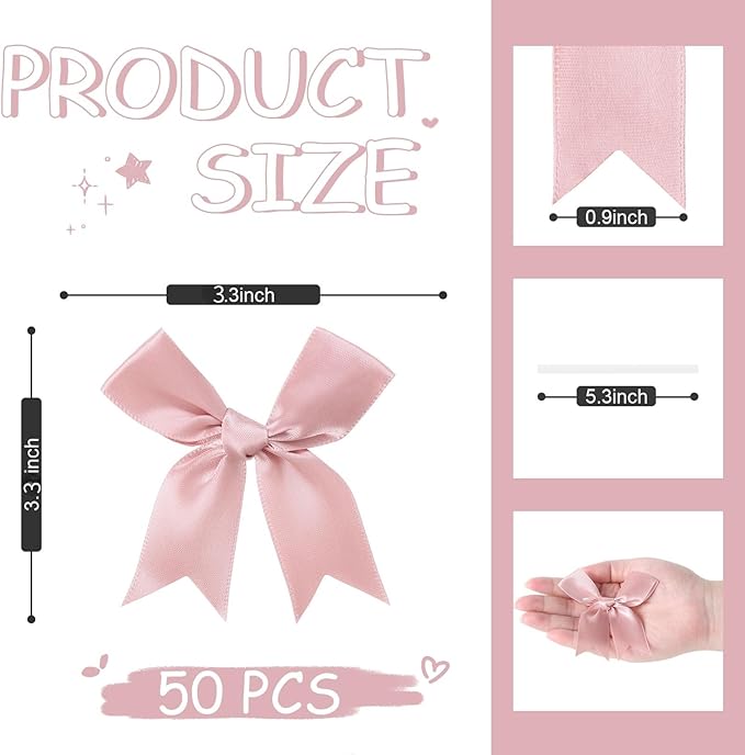 Feluwi Rose gold Gift Wrap Bows (50 Pcs) - 3.3 Inch Elegant Plastic-Free Bows for Christmas Gifts, Birthday Presents, Wedding Friendly Party Supplies, Baby Shower, Gift Bags Decorative Accessories