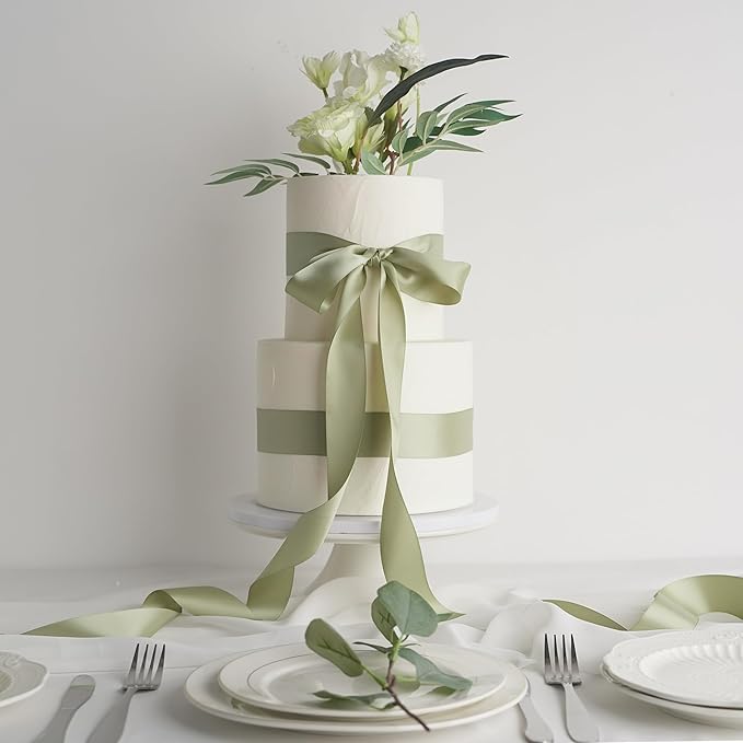 HUIHUANG Dusty Sage Ribbon 1-1/2 inch Double-Faced Satin Ribbon Sage Green Ribbon for Gift Wrapping, Flower Bouquet Wrap, Invitations, Holiday Decor, Bows Making, Crafts-50 Yards