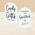 2 Pcs Acrylic Wedding Signs for Ceremony and Reception, Bridal Shower Decorations, Cards and Gifts Signs, Guest Book Sign, Arch Acrylic Table Top Sign with Holder for Wedding Reception (White)