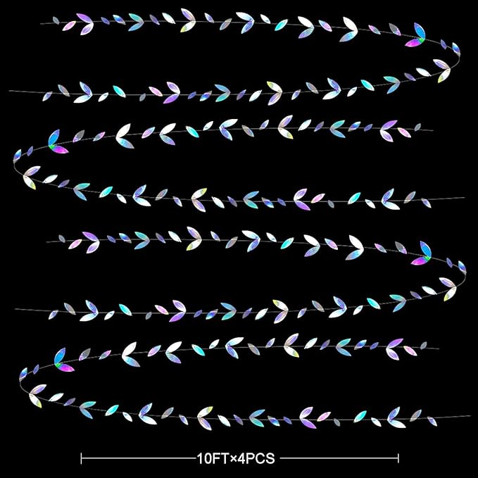 52Ft Iridescent Leaf Garland Holographic Paper Colorful Hanging Leaves Streamer Banner for Birthday Baby Shower Wedding Engagement Bridal Shower Bachelorette Holiday Euphoria Party Decoration Supplies
