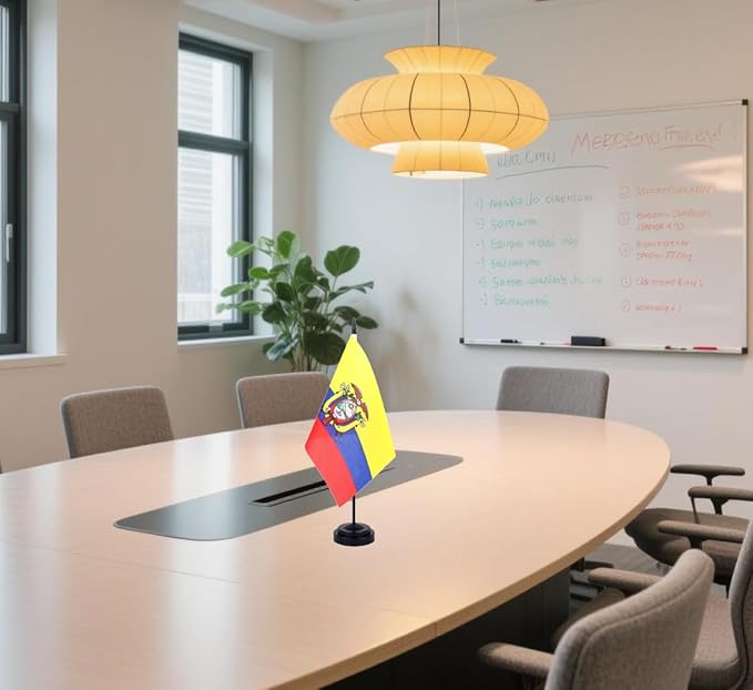 Ecuador Desk Flag 12" Solid Pole Deluxe Set Ecuadorians Flags Banner Mini Small Ecuador Office Table Flags with Black Stand Base Desktop Decorations(2Pack)