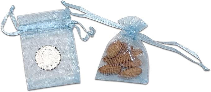 TheDisplayGuys 100-Pack XS 2x2 3/4" Blue Sheer Organza Gift Bags with Drawstring, Jewelry Candy Treat Wedding Party Favors Mesh Pouch