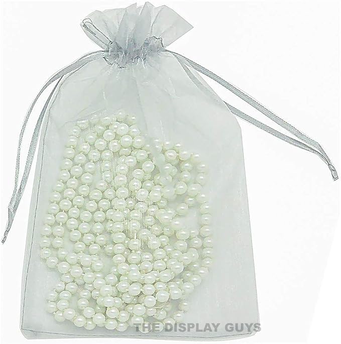 TheDisplayGuys 100-Pack 6x8 Silver Sheer Organza Gift Bags with Drawstring, Jewelry Candy Treat Wedding Party Favors Mesh Pouch