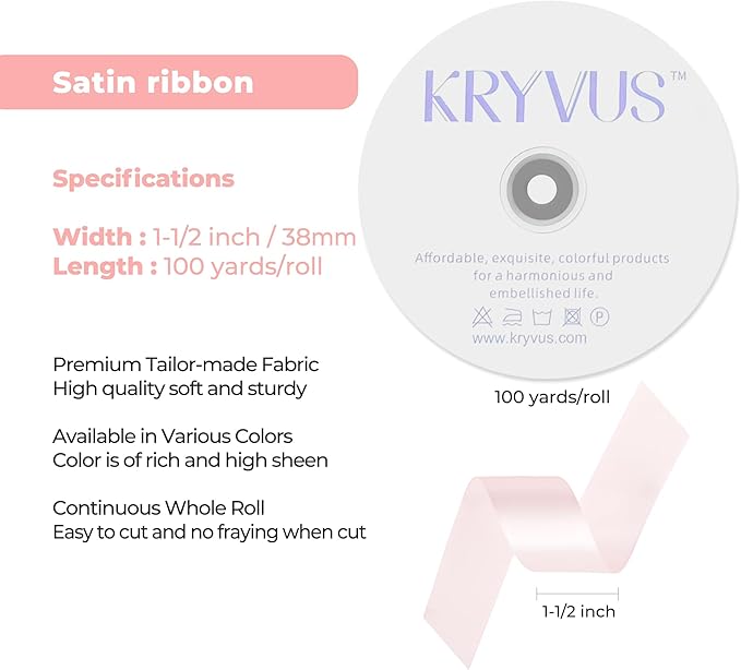 Baby Pink Satin Ribbon 1-1/2 inch X Continuous 100 Yards, Single Face Polyester Ribbon Perfect for Gift Wrapping, Flower Bouquet, Wedding Decor, Crafts, Bow Making, Sewing and More