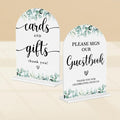 2 Pcs Acrylic Wedding Signs for Reception, Bridal Shower Decorations, Cards and Gifts Signs, Guest Book Sign, Arch Acrylic Table Top Sign with Holder for Wedding Reception (White Eucalyptus Leaves)