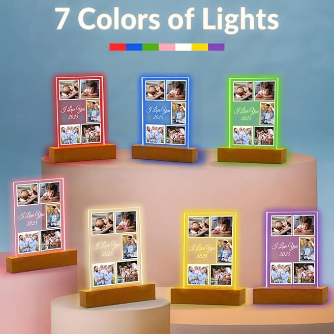 Custom Picture Frames with Photo, Customized Photo Frame with Night Light, Personalized Photo Frame, Personalized Birthday Gifts for Women Men Kid Baby Family Friend