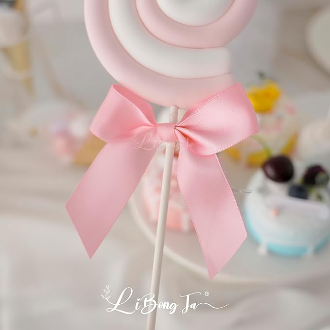 3.5" Pink Bow Satin Pre-Tied Bows for Gift Wrapping, Small Bows for Crafts, Premade Bows, Candy Apple Bows, Twist Tie Bows for Cake Decorating, Party Favor, Wedding Decoration-36 Counts