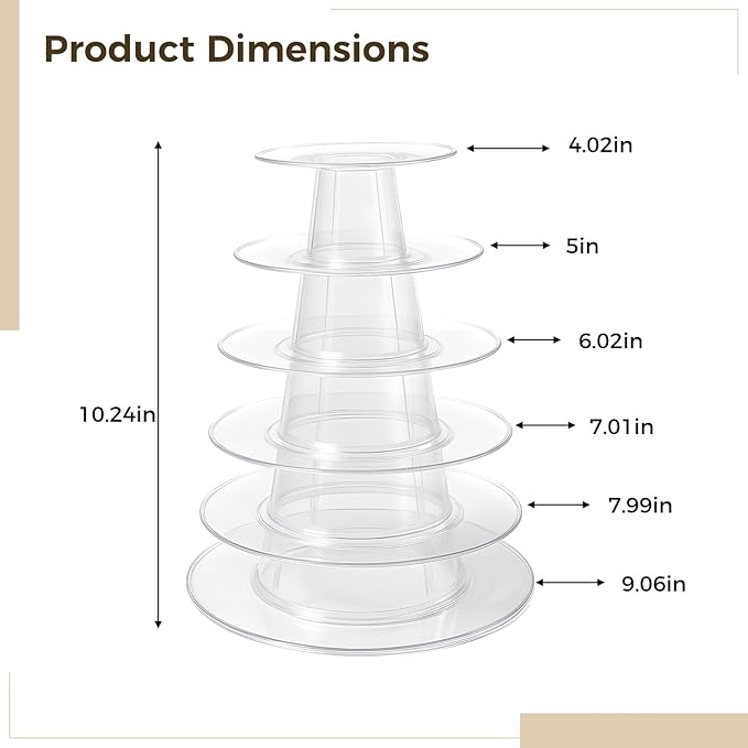 6-Tier Macaron Display Tower, Multi-Functional Cake Stand for Weddings & Parties, Set of 2, Includes Clear Plastic Design, Holds Up to 95 Macarons