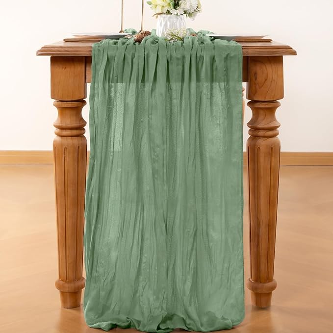Sage Green Table Runner Cheesecloth Table Runner 14FT Farmhouse Table Runners 160 Inches Fall Table Decor Dining Room Centerpiece Wedding Boho Baby Shower Birthday