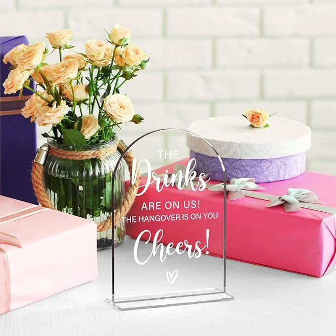 Acrylic Wedding Sign, Bridal Shower Decorations, The Drinks Sign for Ceremony, Modern Font Table Signs, Acrylic Table Top Signs for Wedding Reception and Event Party (Clear)