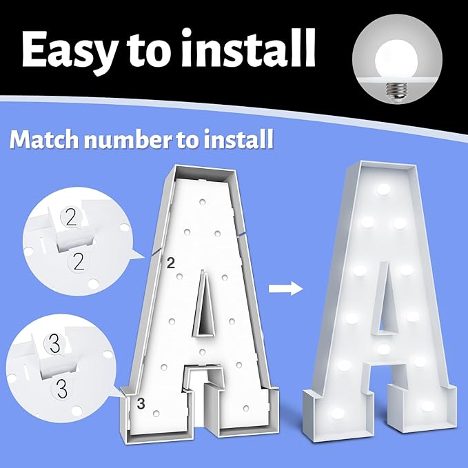 4FT Marquee Light Up Letters - Cool White Light Up Letters U with Fixed Water Bag, Party Decoration Large Marquee Light Up Letters can Be Used for Wedding Decoration, Birthday Party Decoration