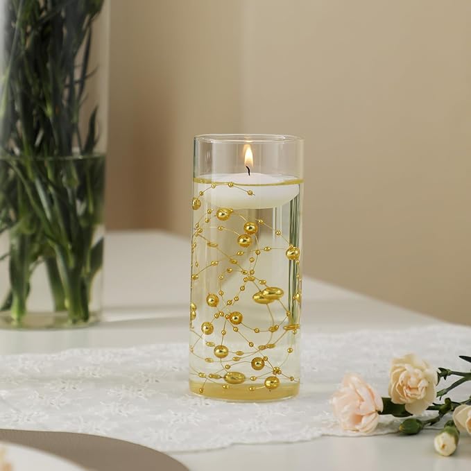 Set of 12 Glass Cylinder Vases for Centerpieces with 8 Pack Vase Filler 12 Pearl String 24 White Floating Candles for Table Centerpieces for Wedding Party Home Decor 5, 6, 8 Inch