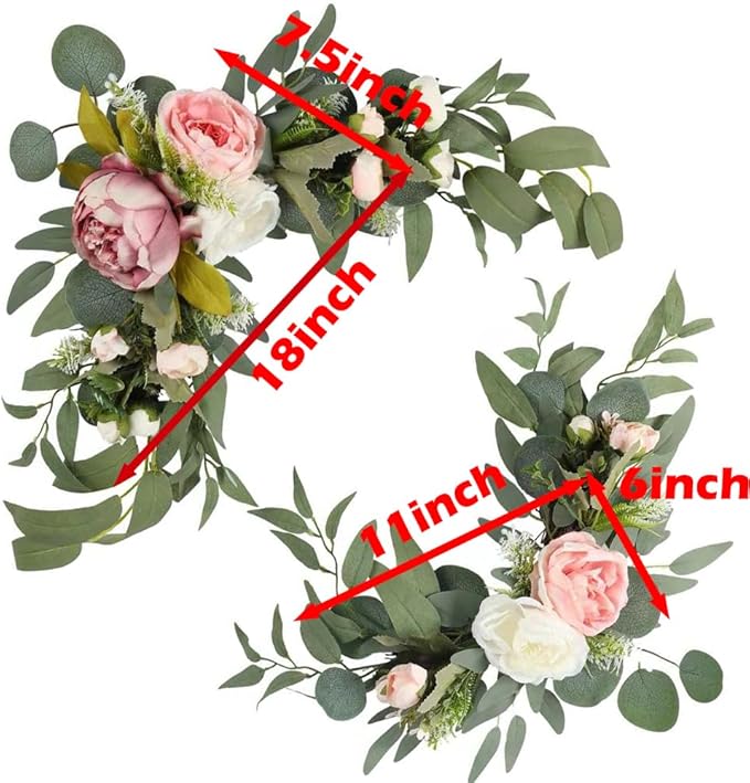 H&W 2pcs Artificial Wedding Arch Flowers for Wedding Sign, Floral Swag Dusty Decor for Reception Ceremony Backdrop Sweetheart Table (Mixed Color Peony)