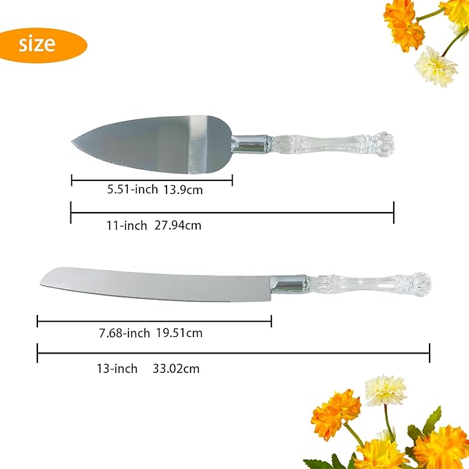 Adorox Cake Knife and Server Set Acrylic Stainless Steel Faux Crystal Handle Holiday Thanksgiving Christmas