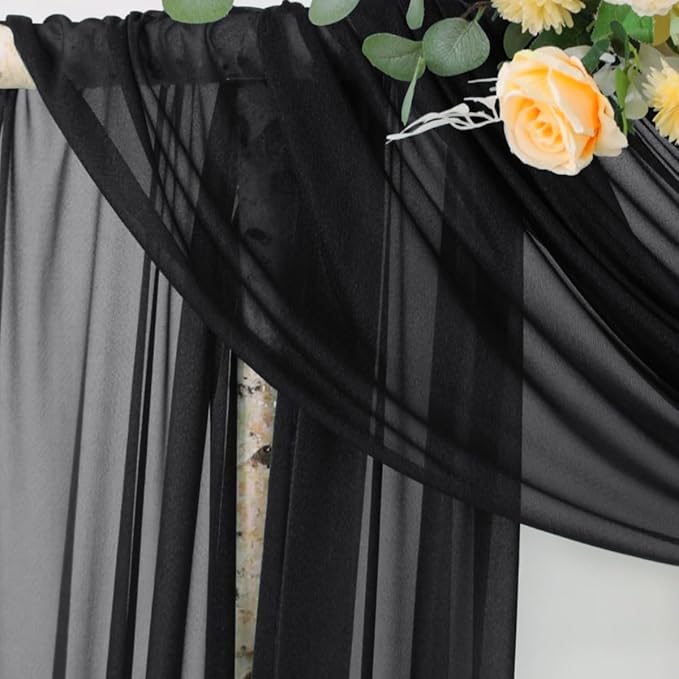 Socomi Black Sheer Gothic Wedding Draping Fabric 29" x 20Ft 1 Panel Outdoor Curtain Arch Drapes Extra Long for Bridal Baby Shower Ceremony Birthday Party Decor