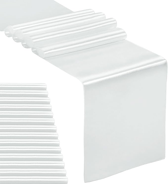 15-Pack Satin Table Runner Silver 12 x 108 inches Long, Table Runners for Wedding, Birthday Parties, Banquets Decorations（15 Pack, 12x108 Inch, Silver）